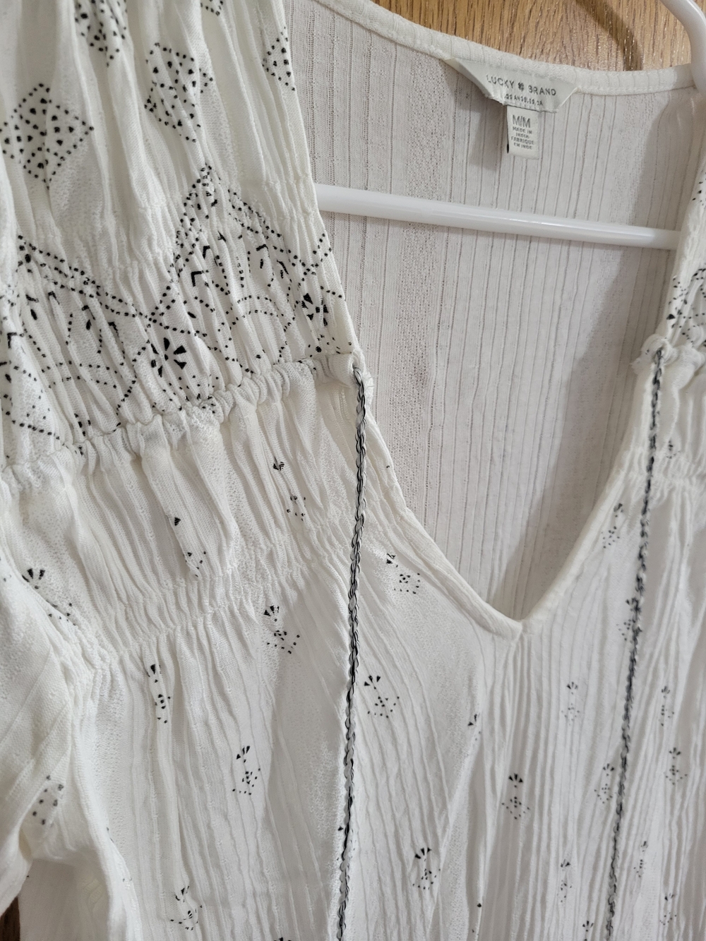 Lucky Brand White V‑Neck Embroidered Tunic with Tassels - Picture 5 of 5